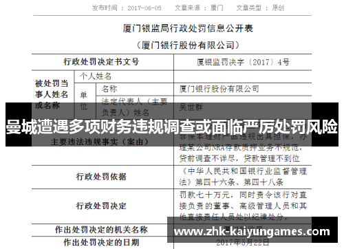 曼城遭遇多项财务违规调查或面临严厉处罚风险